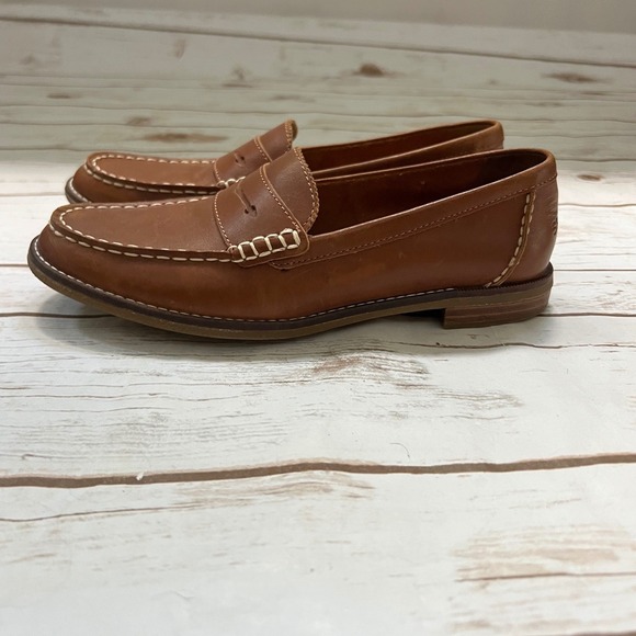 Sperry Shoes - Sperry Seaport Penny Loafer Tan Leather Contrast Stitch STS85787 Size 7
